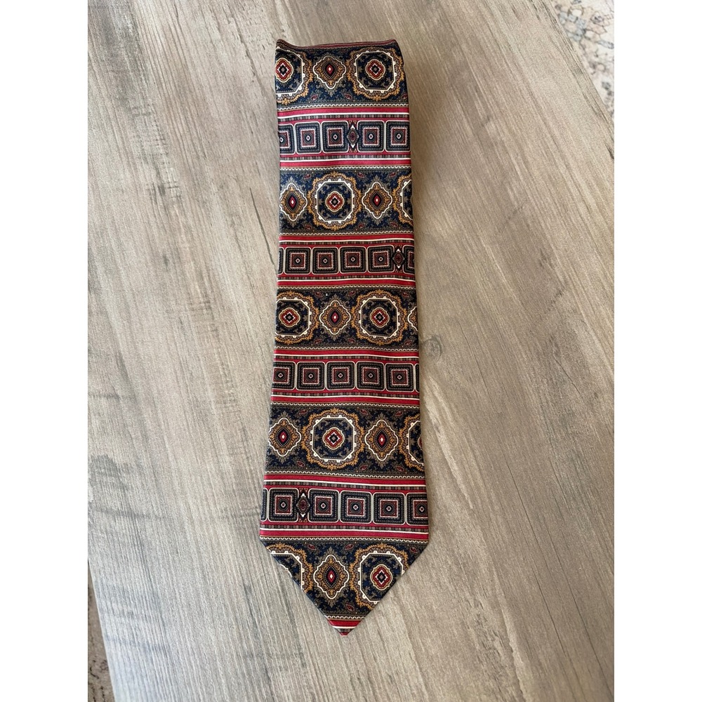 Luca Franzini The Rack Italy Silk Geometric Medallion Tie Navy Red Gold Classic